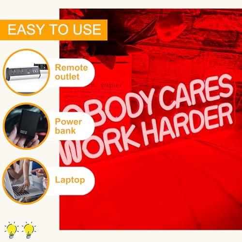 Allball Nobody Cares Work Harder Neon Sign, Motivational Neon Light USB Powered Lnspirational LED Neon Light Wall Art, for Office Study Room Or Gym Teen Bedroom Modern Decor(15.7 * 5.1 In) - Image 4