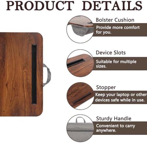 Portable Laptop Desk Fits Up to 16“ Laptops, with Tablet Slot, Built-in Cushion, Great for Home & Office,Lap Desk for Laptop,Lap Desk with Cushion (Rustic Brown, Medium) - Image 5