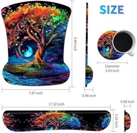 Ergonomic Mouse Pad with Wrist Support Gel Mouse Pads and Upgrade Keyboard Wrist Rest Pad Set, Coasters Non-Slip PU Base Mouse Mat for Office Gaming Computer Laptop Home, Colored Trees - Image 2