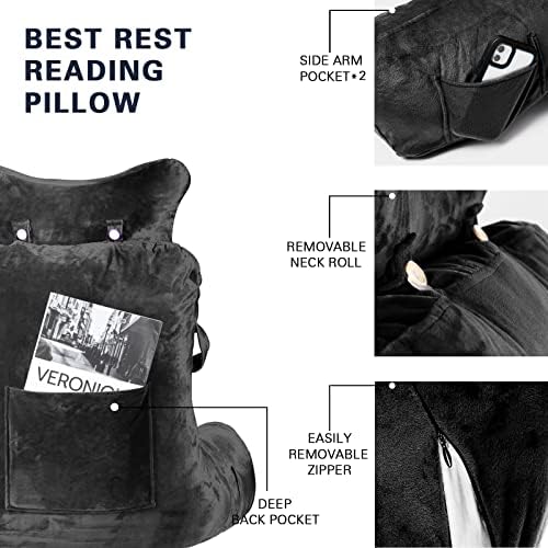 SLIGUY Reading Pillow-Bed Rest Pillow with Detachable Neck Roll & Higher Support Arm for Sitting in Bed Couch or Floor-Backrest Reading Pillow Adult Back Pillow for Reading/Watching TV/Gaming,Black - Image 3