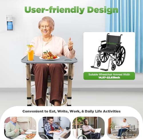 22.83 * 20.67in Abs Removable Wheelchair Tray Table W/2 Cup Holders,Disabled Portable Lap Tray,Detachable Wheelchair Table Accessory Attachment,Adult Wheelchair Tray for Eating, Reading, Resting. - Image 4