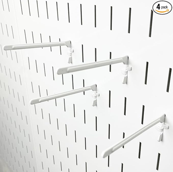 Wall Control Paint Brush Hook and Thread Spool Holder Storage Organizer Pegs Metal Pegboard - (4) Pack of Narrow 3.5-Inch Reach Slotted Peg Hooks for Paint Brushes and Spools (White) by Wall+Control