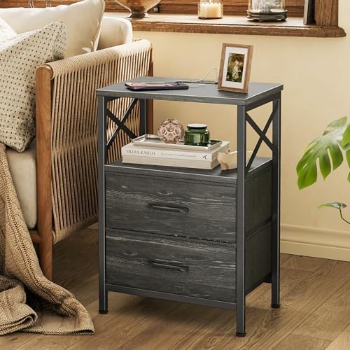 Huuger Nightstand Set of 2 with Charging Station, USB-C Port, End Tables - Image 6