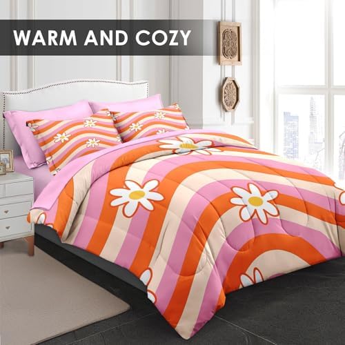 Pamnest Full Comforter Set with Sheets, 7 Pieces Daisy Retro Bedding - Image 2