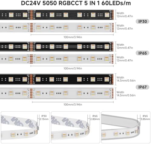 BTF-LIGHTING RGBCCT LED Strip UL Listed 16.4ft 60LED/m 300LED DC24V IP65 - Image 5