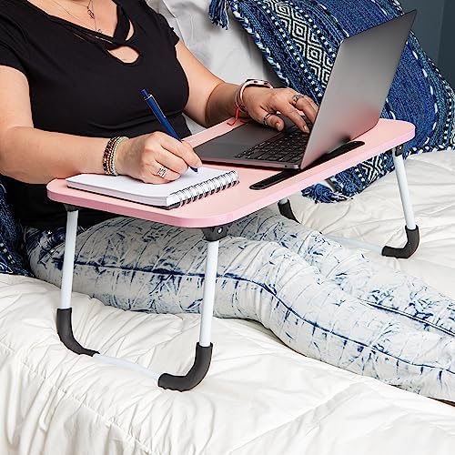 Mind Reader Lap Desk Laptop Stand, Bed Tray, Folding Legs, Couch Table, Portable, MDF, 23.25" L x 13.75" W x 10.5" H, Pink - Image 2