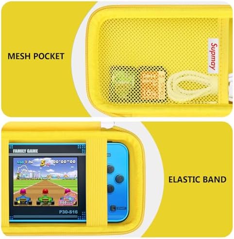 Supmay Carrying Case Compatible with WELLST·G/ for GuaiyeyeAP Handheld Game for Kids -Preloaded 220 Retro Video Games, Portable Gaming Player Storage Holder Travel Bag with Mesh Pocket, Yellow - Image 4