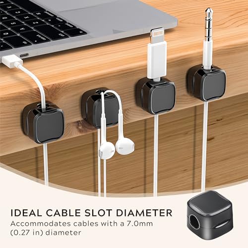 Magnetic Cable Clips Organizer, 10 Pack Cord Organizer, Cable Management Under Desk for Home Car Office, No Residue Adhesive for Wall, Surface, Charging Cable Magnetic Cable Organizer Storage Holder - Image 4