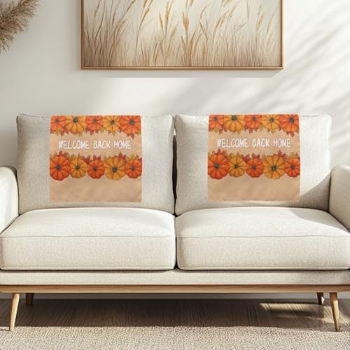 Headrest Cover for Small Recliner 26x16 Inch 2/Set - Fall Pumpkin Text Decor Print Waterproof Slipcover with Non-Slip Fixing Nails, Breathable Washable Protector for Home Office Chair - Image 2