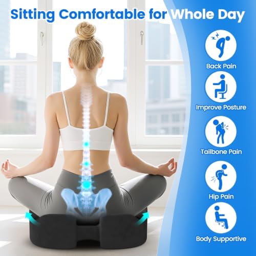 Seat Cushion, Non-Slip Memory Foam Chair Cushion for Taibone, Grey/Large | Chair Pillow with Handles for Car Office Chair, Tailbone/Sciatica Easing& Post-Surgery Recovery Chair Cushion - Image 5