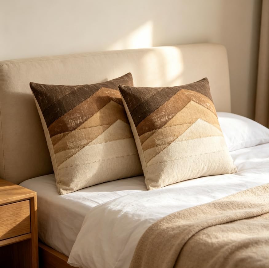 Linen Throw Pillow Covers Set of 2 Mountain Patchwork 18x18in - Image 6