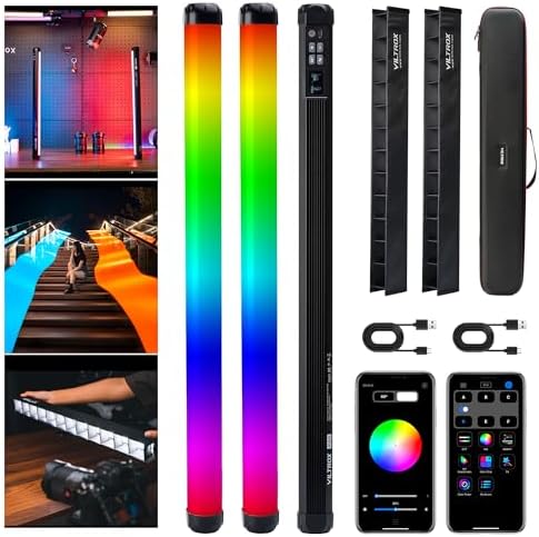 VILTROX K60 2 Pack Large Handheld Stick Light, 32Wh Rechargeable Battery 20W 1950lm RGB LED Video Light w PD Fast Charging CRI 97+ 2500K-8500K LCD Display, 22.8" Tube Light for Photography Light Wand by ViltroxOfficial