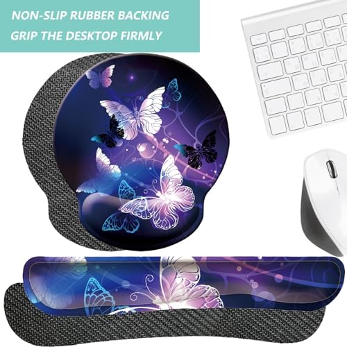 Keyboard Wrist Rest Pad Mouse Pad with Wrist Support Set of 3, Mousepad with Non-Slip Rubber Base, Ergonomic Memory Foam Mouse Wrist Cushion Support for Home Office Laptop Computer Gaming, Butterfly - Image 4
