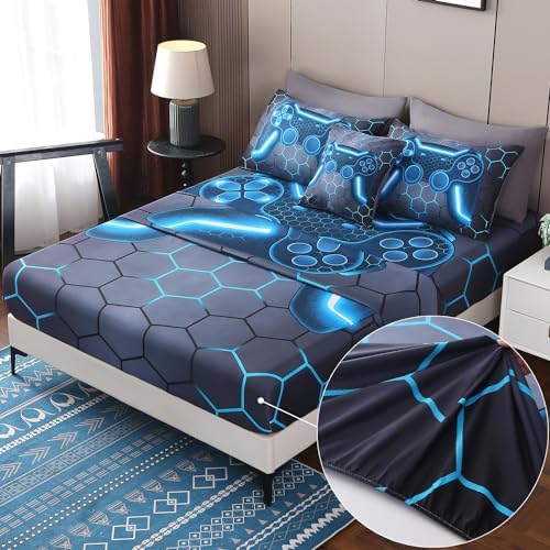 JQinHome Twin Gamer Comforter Set 6 Piece Bed in A Bag for Boys,3D Video Game Bedding -All Season Soft Microfiber Down Alternative Comforter Gamer Bedding Sets for Kids (Blue) - Image 4
