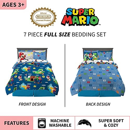 Super Mario Kids Bedding Set, Full Size 7 Piece Comforter and Sheet Set with Sham, (Officially Licensed Product) by Franco - Image 3