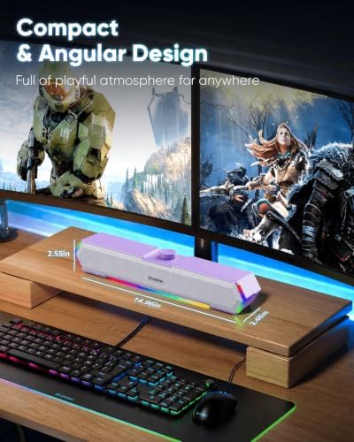 LENRUE G11 Computer Speakers for Desktop, Touch Lights PC Speakers with Surge Clear Sound, USB C/USB Powered, AUX Audio for Computer Desktop PC Laptop Desk (Purple) - Image 4