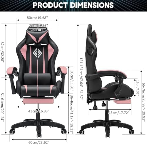 RGB Gaming Chair with Speakers Massage LED Lights Game Chair Pink+Black | Bluetooth Computer Gaming Chair with Footrest Video Game Chair for Adults Ergonomic High Back Gamer Chair with Lumbar Support - Image 2