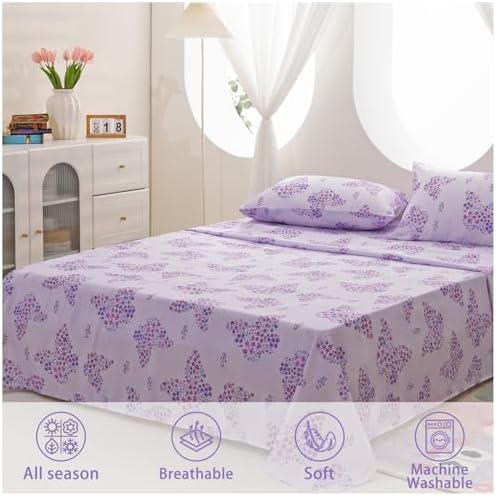 Full Sheets Set for Girls Kids - 4-Piece Cute Butterfly Bedding Set, Breathable Lavender Flowers 3D Fitted Sheets with 14" Deep Pocket, Ultra-Soft Lightweight Bedroom Essentials - Image 3
