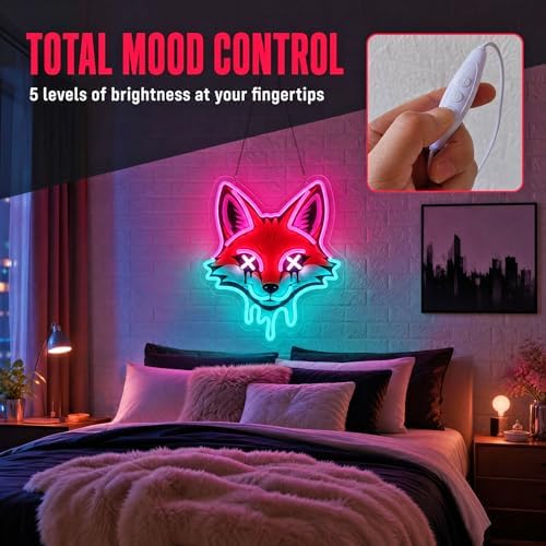 Cyberpunk Fox Neon Sign, Pink & Ice Blue LED Light for Wall Decor - Image 3