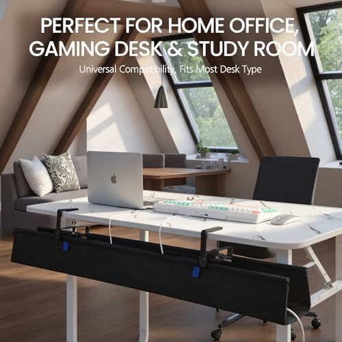 48" Under Desk Cable Management Tray- Clamp/Screw Mount Desk Cable Organizer Cable Tray Hiders for Office&Home - Image 5