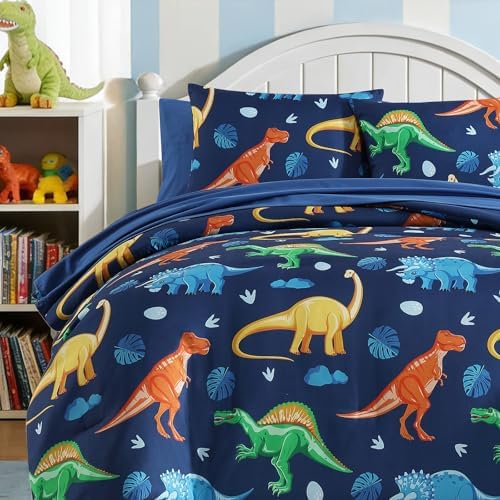 Boys Full Size Bedding Set - 7 Pieces Navy Dinasour Full Comforter Sets - Image 6