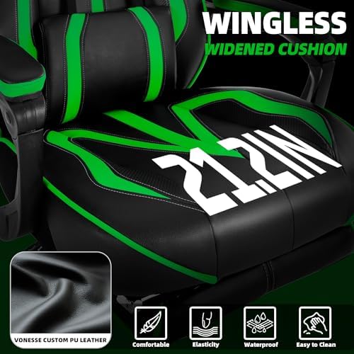 Vonesse Gaming Chair with Footrest, Big and Tall Gamer Chair with Massage, Reclining Computer Gaming Chair for Adults, Ergonomic Game Chair for Teens, High Back Video Game Chairs(Green/Black) - Image 5