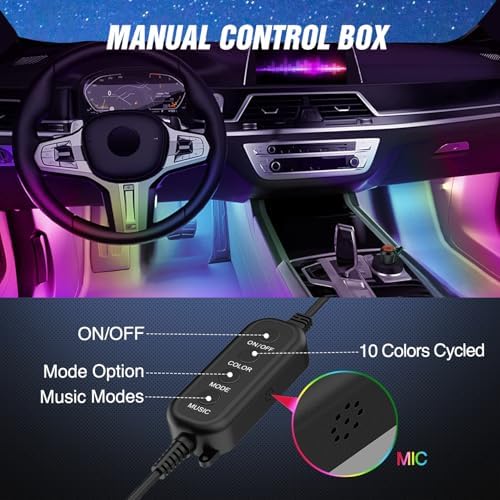 Nilight 4PCS Interior Car Strip Lights Cigarette Lighter Dream Color RGB-IC 12V DC with App Remote Control Multicolor Under Car Dash Lighting 2 Lines Design Music Sync Mode for Cars Truck ATV UTV - Image 4