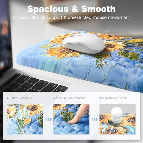 Ospelelf 3 in1 Ergonomic Wrist Rest Pad for Computer Keyboard and Mouse, Large Mouse Pad Set with Support for Office, Sunflower - Image 2