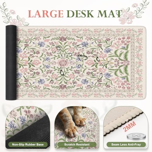 iLeadon Purple Desk Mat Set, Soft Long Floral Mouse Pad Wrist Support - Image 5