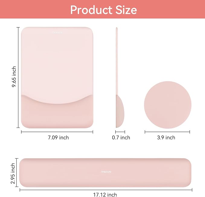 MOSISO Ergonomic Keyboard & Mouse Pad Wrist Rest Set, Baby Pink - Image 6
