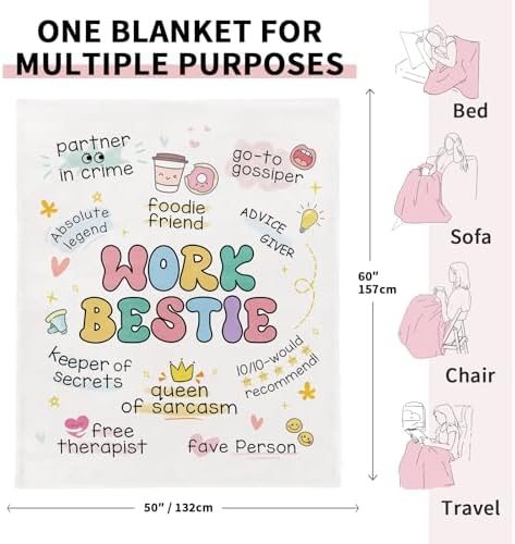 Work Besties Gifts for Women, Flannel Soft Blanket Decor, Coworker Best Friend Bestie Gifts for Women, Work Friendship Friend Birthday Gift, Work Bestie New Job Farewell Gift - Image 3
