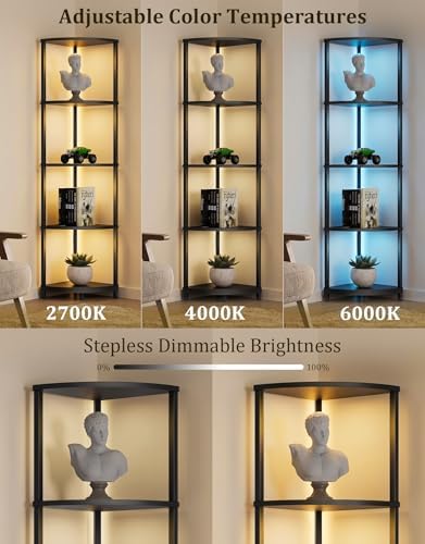 PARTPHONER Corner Shelf with LED Light, 5 Tier Smart Color Changing Floor Lamp with Remote, 62" Display Shelf Bookshelf Narrow Storage Rack Standing Lamp for Living Room Bedroom Home Office Décor - Image 3