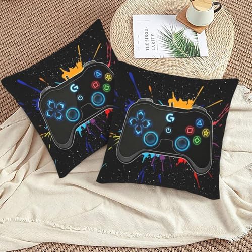 Perinsto Game Joystick Throw Pillow Covers Set of 2 Gamer Gifts Decorative Pillowcases Soft Cushion Covers for Sofa Couch Bed Home Decor, 20"X20" - Image 6