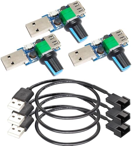 Gebildet 3pcs USB to 3pin/4pin PWM 5V USB Sleeve Fan Power Adapter Cable with USB Fan Governor Speed Control Knob ON/Off Switch by Gebildet