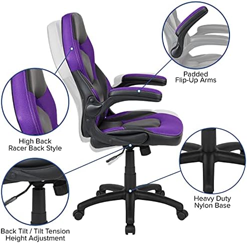 Flash Furniture X10 Gaming Chair Racing Office Ergonomic Computer PC Adjustable Swivel Chair with Flip-up Arms, Purple/Black LeatherSoft | Ergonomic, Flip-up Arms, Height Adjustable, Racing Style - Image 4