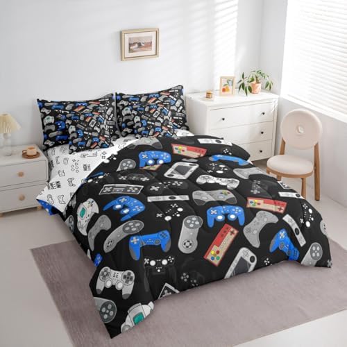 Erosebridal 7 Piece Gamer Comforter Sets for Boys Queen Size | Gaming Bedding Set Video Games Bed in A Bag Black Blue Gamepad Sheet Sets with Comforter Soft Microfiber for Bedroom Decor - Image 3