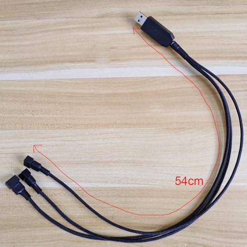 Gebildet Full Speed 12V Voltage Step-Up USB to 3 Way 3-Pin and 4-Pin PC Fan Sleeved Power Adapter Cable - Image 6