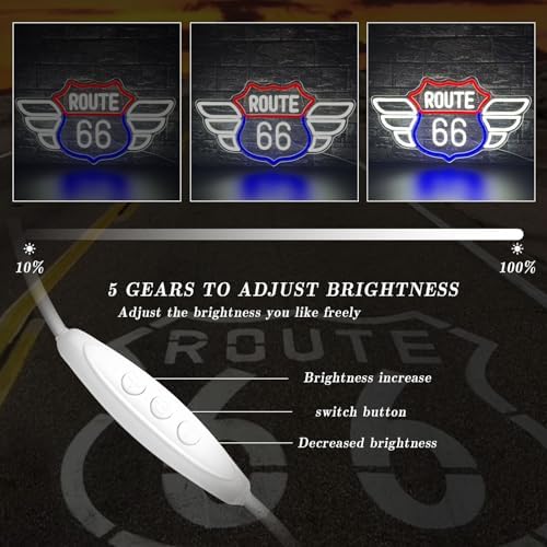 Route 66 Neon Sign Vintage Route 66 Garage Wall Decor Dimmable Us High Way Led 66 Road Sign for Man Cave Garage Neon Lights for Bedroom Party Gift - Image 3
