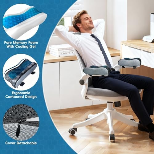 Cooling Gel Armrest Pads,Thick Memory Foam Elbow Pillow for Desk & Gaming Chairs Ergonomic Forearm Support for Pressure Relief,Universal Adjustable Cushion for Work from Home (Set of 2) (Gray) - Image 3