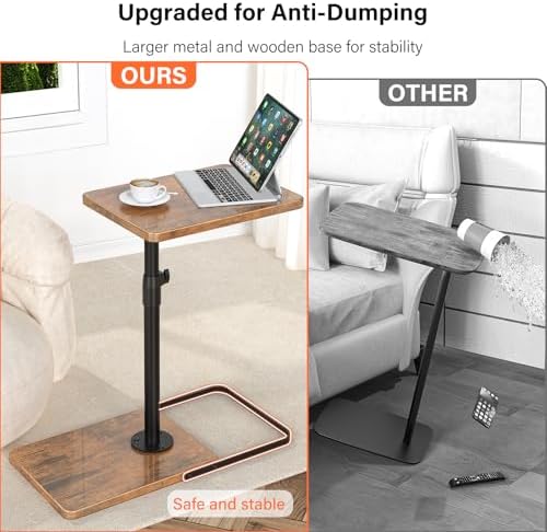 Tv Trays Set of 2 for Couch - 360°Swivel Height Adjustable, Larger Metal and Wooden Base to Prevent Slipping，TV Tray C Shaped End Table Food Snack Trays for Eating Sofa Bed Bathroom - Image 3