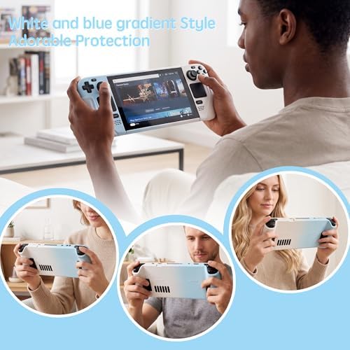 UYIYE Case for Steam Deck OLED & LCD with Kickstand, White-Blue Gradient - Image 3