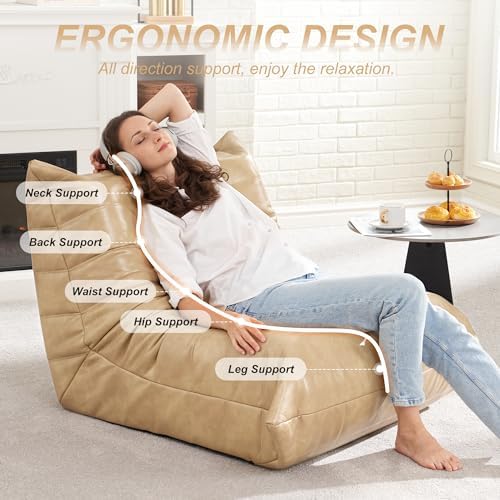 Hobestluk Bean Bag Chair Leather Togo Chair Memory Foam Living Room Adult | Medium Black,Ergonomic Design,Floor Chair,Waterproof,Easy Clean,Anti-slip Bottom,No Assembly Required,For Bedroom Reading - Image 4