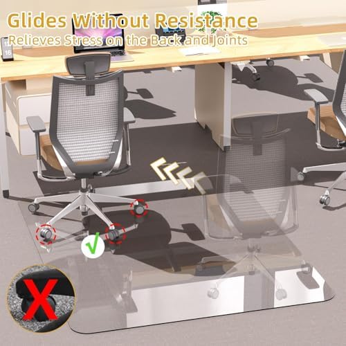 Tempered Glass Chair Mat 60" x 48" - 1/5" Thick, Heavy Duty, Anti-Slip Pads, for Office Chairs on Carpet or Hard Floorr with 4 Anti-Slip Pads, Rolling Glass Chair Mat - Image 6