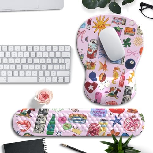 Cute Mousepad with Wrist Rest for Computer Keyboard Mouse Pad Ergonomic Pink Kawaii Mousepad, Best Desk Decor Office Girls Pink Desk 2-in-1 Wrist Support Mouse Pad, Soft Gel Material Anti Slip Bottom by Mechanical+Cattle