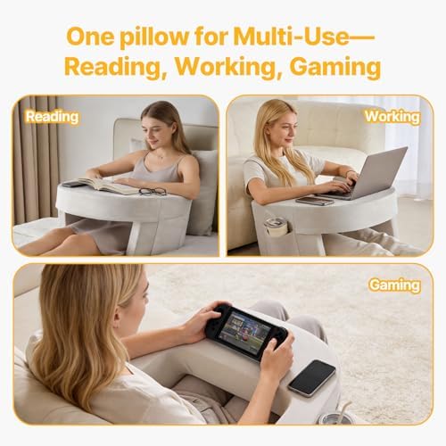 Sweetcrispy Ergonomic Lap Desk Reading Pillow with Storage Pockets, Grey - Image 4