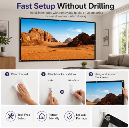 Metallic Anti Light Projector Screen Outdoor 4k HD 16:9 Projection Screen Indoor Portable Foldable Ambient Light Rejecting Daytime Wall Mount Wrinkle-Free Fast Setup for Home Theater (Slim#1, 100in) - Image 6