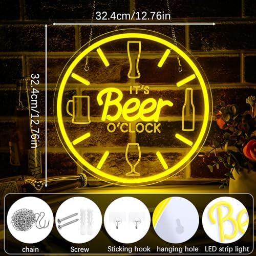 Beer Neon Sign Bar Neon Sign It's Beer O'Clock Sign for Wall Decor Man Cave - Image 2