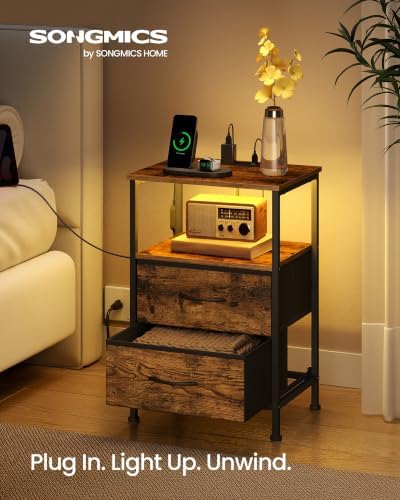 SONGMICS Nightstand with Charging Station, 2 Fabric Drawers - Image 3