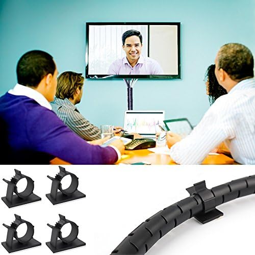 Black Computer Cable Management Wire Cover Electrical Cord Hider Solutions 2 PCS, VIWIEU Tangle Sprial Cable Tube with 4 Adhesive Cable Clips for TV Laptop Floor Home & Office - Image 6