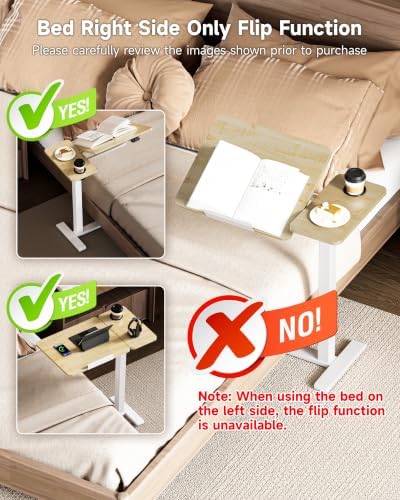 BZIUM Overbed Bedside Table with Hidden Wheels, Adjustable Medical Tilt Top Hospital Bed Table Over The Bed, Rolling Desk Mobile Standing Desk (31.5x15.8, Maple) - Image 4